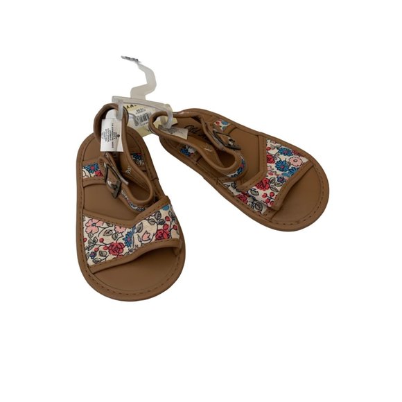 New Old Navy Girls Infant Baby Size 18 24 Months Sandals Floral Faux Leather Tan - Picture 4 of 6
